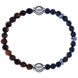 Apollon - Collection MiX - bracelet combinable oeil de tigre 6mm - 10,25cm + labradorite 6mm - 10cm