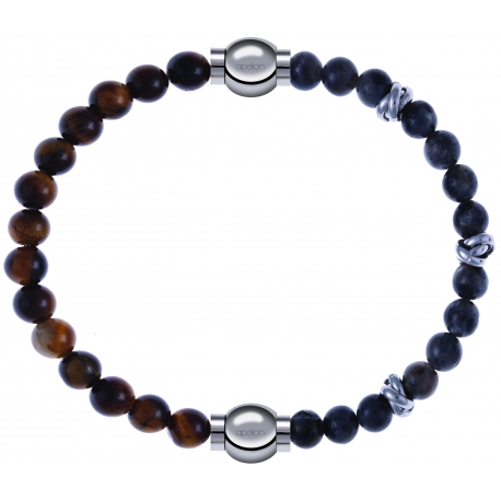 Apollon - Collection MiX - bracelet combinable oeil de tigre 6mm - 10,25cm + labradorite 6mm - 10cm