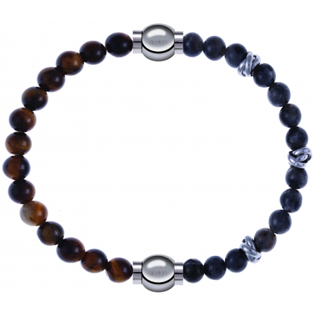 Apollon - Collection MiX - bracelet combinable oeil de tigre 6mm - 10,25cm + labradorite 6mm - 10cm