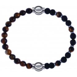 Apollon - Collection MiX - bracelet combinable oeil de tigre 6mm - 10,25cm + oeil de tigre - pierre de lave 6mm - 10,75cm