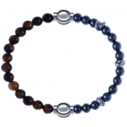 Apollon - Collection MiX - bracelet combinable oeil de tigre 6mm - 10,25cm + hématite 6mm - 10cm