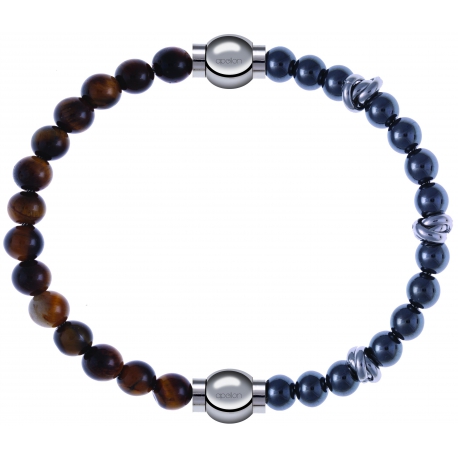 Apollon - Collection MiX - bracelet combinable oeil de tigre 6mm - 10,25cm + hématite 6mm - 10cm