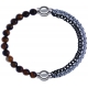 Apollon - Collection MiX - bracelet combinable oeil de tigre 6mm - 10,25cm + chaines 2 tons noir et blancs - 10,25cm
