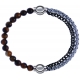 Apollon - Collection MiX - bracelet combinable oeil de tigre 6mm - 10,25cm + chaines 2 tons noir et blancs - 10,25cm