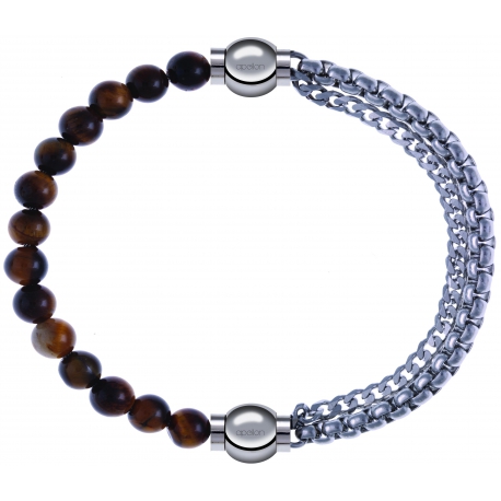 Apollon - Collection MiX - bracelet combinable oeil de tigre 6mm - 10,25cm + chaines - 10,25cm