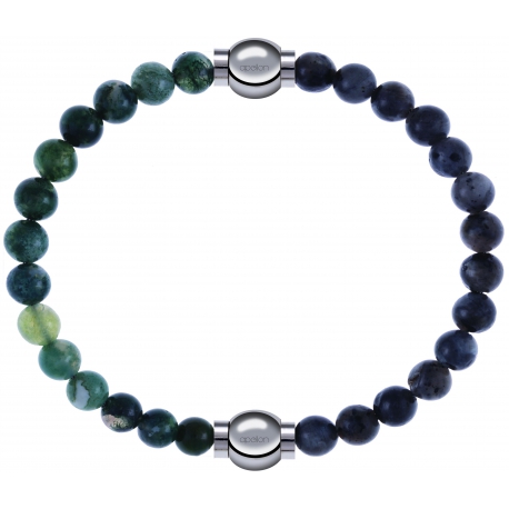 Apollon - Collection MiX - bracelet combinable agate verte mousse 6mm - 10,25cm + labradorite 6mm - 10,25cm