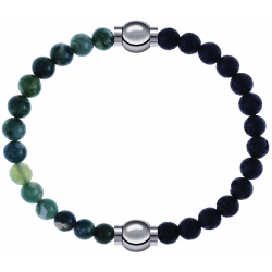 Apollon - Collection MiX - bracelet combinable agate verte mousse 6mm - 10,25cm + pierre de lave 6mm - 10,25cm