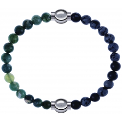 Apollon - Collection MiX - bracelet combinable agate verte mousse 6mm - 10,25cm + obsidienne neige 6mm - 10,25cm