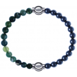 Apollon - Collection MiX - bracelet combinable agate verte mousse 6mm - 10,25cm + hématite 6mm - 10,25cm