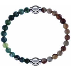 Apollon - Collection MiX - bracelet combinable agate verte mousse 6mm - 10,25cm + agate jaspe 6mm - 10,25cm