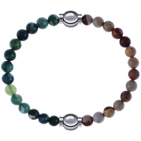 Apollon - Collection MiX - bracelet combinable agate verte mousse 6mm - 10,25cm + agate jaspe 6mm - 10,25cm