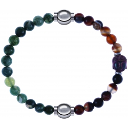 Apollon - Collection MiX - bracelet combinable agate verte mousse 6mm - 10,25cm + agate marron 6mm - Bouddha - 10cm