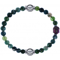 Apollon - Collection MiX - bracelet combinable agate verte mousse 6mm - 10,25cm + agate verte 6mm - Bouddha - 10cm