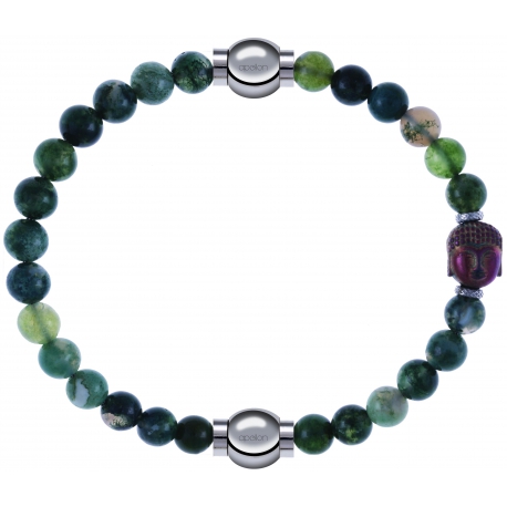 Apollon - Collection MiX - bracelet combinable agate verte mousse 6mm - 10,25cm + agate verte 6mm - Bouddha - 10cm