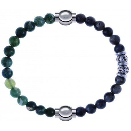 Apollon - Collection MiX - bracelet combinable agate verte mousse 6mm - 10,25cm + sodalite 6mm - 10cm