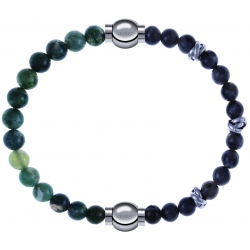 Apollon - Collection MiX - bracelet combinable agate verte mousse 6mm - 10,25cm + labradorite 6mm - 10cm