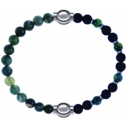 Apollon-Collection MiX-bracelet combinable agate verte mousse 6mm - 10,25cm + agate teintée verte - pierre de lave 6mm - 10,75cm