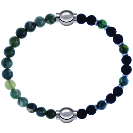 Apollon-Collection MiX-bracelet combinable agate verte mousse 6mm - 10,25cm + agate teintée verte - pierre de lave 6mm - 10,75cm