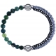 Apollon - Collection MiX - bracelet combinable agate verte mousse 6mm - 10,25cm + chaines 2 tons noir et blancs - 10,25cm