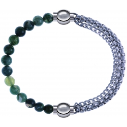 Apollon - Collection MiX - bracelet combinable agate verte mousse 6mm - 10,25cm + chaines - 10,25cm