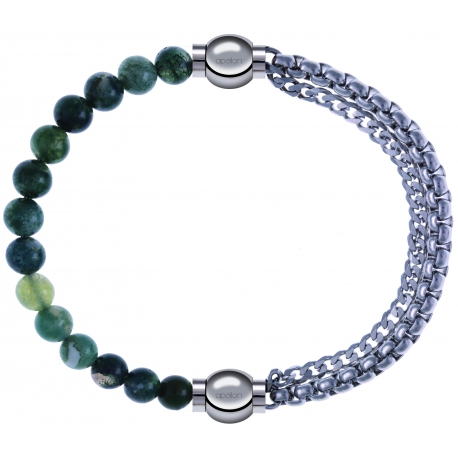 Apollon - Collection MiX - bracelet combinable agate verte mousse 6mm - 10,25cm + chaines - 10,25cm