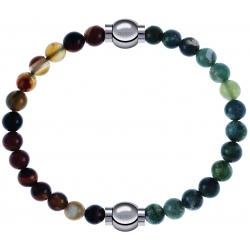 Apollon - Collection MiX - bracelet combinable agate marron 6mm - 10,25cm + agate verte mousse 6mm - 10,25cm