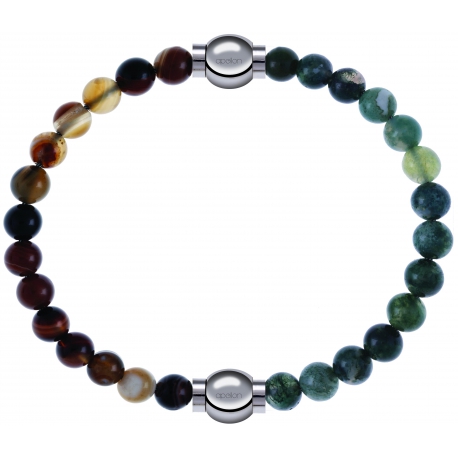 Apollon - Collection MiX - bracelet combinable agate marron 6mm - 10,25cm + agate verte mousse 6mm - 10,25cm