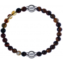 Apollon - Collection MiX - bracelet combinable agate marron 6mm - 10,25cm + oeil de tigre 6mm - 10,25cm