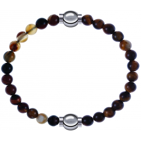 Apollon - Collection MiX - bracelet combinable agate marron 6mm - 10,25cm + oeil de tigre 6mm - 10,25cm