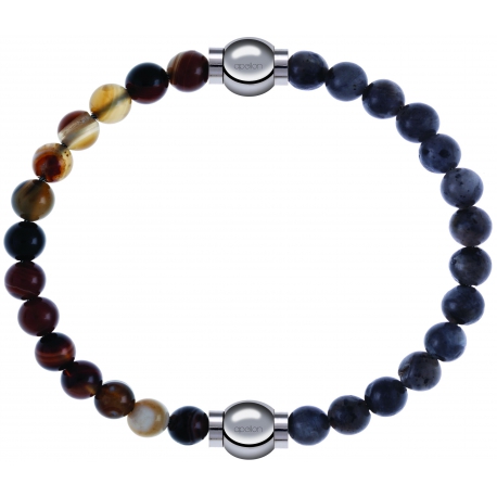 Apollon - Collection MiX - bracelet combinable agate marron 6mm - 10,25cm + labradorite 6mm - 10,25cm