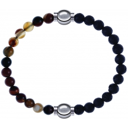 Apollon - Collection MiX - bracelet combinable agate marron 6mm - 10,25cm + pierre de lave 6mm - 10,25cm