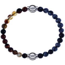 Apollon - Collection MiX - bracelet combinable agate marron 6mm - 10,25cm + obsidienne neige 6mm - 10,25cm