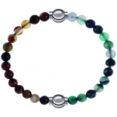 Apollon - Collection MiX - bracelet combinable agate marron 6mm - 10,25cm + agate indienne teintée 6mm - 10,25cm