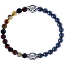 Apollon - Collection MiX - bracelet combinable agate marron 6mm - 10,25cm + hématite 6mm - 10,25cm