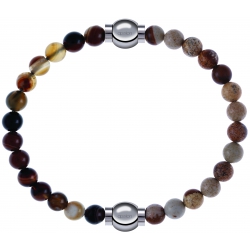 Apollon - Collection MiX - bracelet combinable agate marron 6mm - 10,25cm + agate jaspe 6mm - 10,25cm