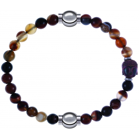 Apollon - Collection MiX - bracelet combinable agate marron 6mm - 10,25cm + agate marron 6mm - Bouddha - 10cm