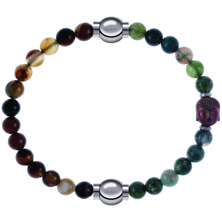 Apollon - Collection MiX - bracelet combinable agate marron 6mm - 10,25cm + agate verte 6mm - Bouddha - 10cm