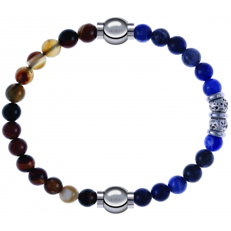 Apollon - Collection MiX - bracelet combinable agate marron 6mm - 10,25cm + labradorite 6mm - 10cm