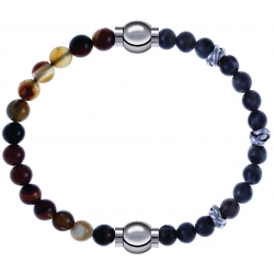 Apollon - Collection MiX - bracelet combinable agate marron 6mm - 10,25cm + labradorite 6mm - 10cm