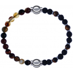 Apollon - Collection MiX - bracelet combinable agate marron 6mm - 10,25cm + oeil de tigre - pierre de lave 6mm - 10,75cm