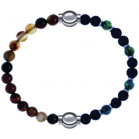 Apollon - Collection MiX - bracelet combinable agate marron 6mm - 10,25cm + agate teintée verte - pierre de lave 6mm - 10,75cm