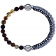 Apollon - Collection MiX - bracelet combinable agate marron 6mm - 10,25cm + chaines 2 tons noir et blancs - 10,25cm