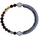 Apollon - Collection MiX - bracelet combinable agate marron 6mm - 10,25cm + chaines 2 tons noir et blancs - 10,25cm