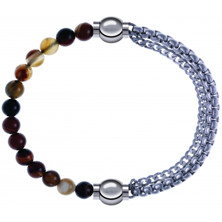 Apollon - Collection MiX - bracelet combinable agate marron 6mm - 10,25cm + chaines - 10,25cm