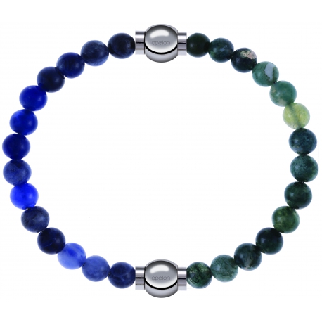 Apollon - Collection MiX - bracelet combinable sodalite 6mm - 10,25cm + agate verte mousse 6mm - 10,25cm