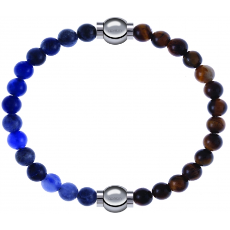 Apollon - Collection MiX - bracelet combinable sodalite 6mm - 10,25cm + oeil de tigre 6mm - 10,25cm