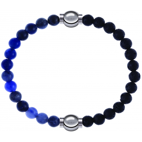 Apollon - Collection MiX - bracelet combinable sodalite 6mm - 10,25cm + pierre de lave 6mm - 10,25cm