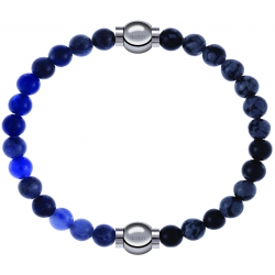 Apollon - Collection MiX - bracelet combinable sodalite 6mm - 10,25cm + obsidienne neige 6mm - 10,25cm