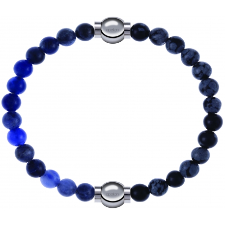 Apollon - Collection MiX - bracelet combinable sodalite 6mm - 10,25cm + obsidienne neige 6mm - 10,25cm