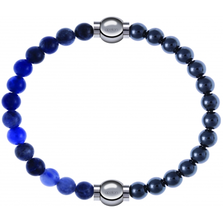 Apollon - Collection MiX - bracelet combinable sodalite 6mm - 10,25cm + hématite 6mm - 10,25cm